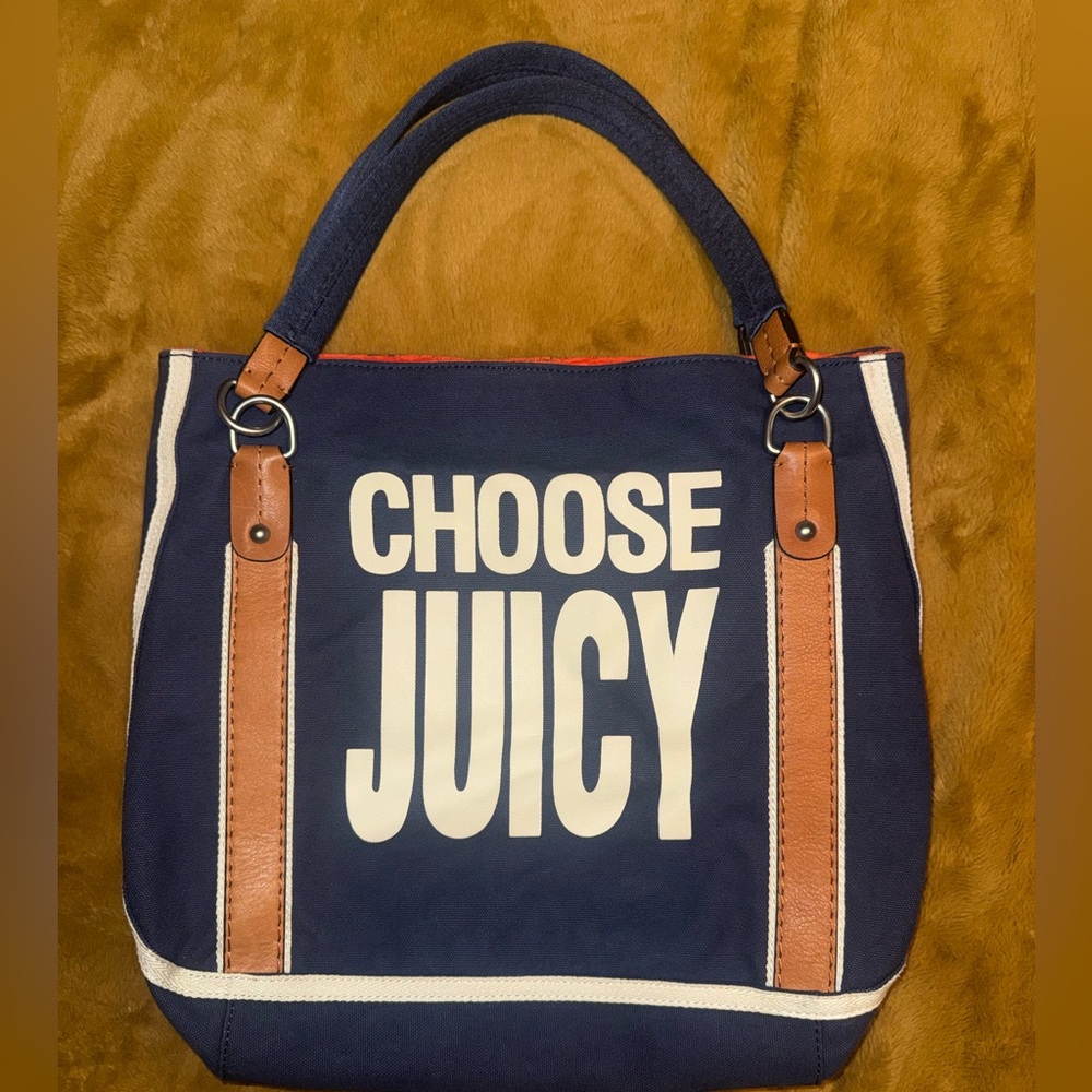 Juicy Couture “Choose Juicy” Navy Terry Lined Tote Bag – Rare Y2K